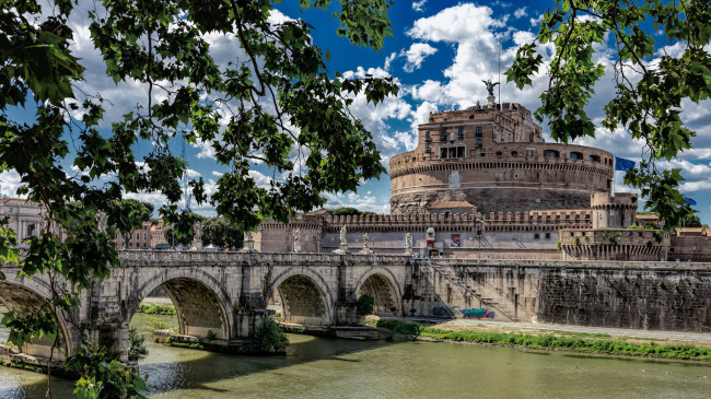 Обои картинки фото angel bridge - castel san angelo,  rome, города, рим,  ватикан , италия, замок, мост