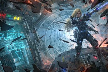 Картинка фэнтези роботы +киборги +механизмы арт фантастика осколки девушка корабль оружие sci-fi