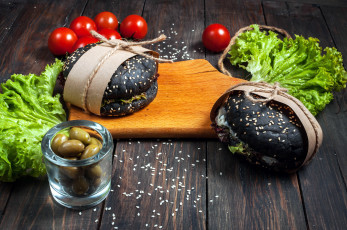 Картинка еда бутерброды +гамбургеры +канапе гамбургер помидоры оливки салат