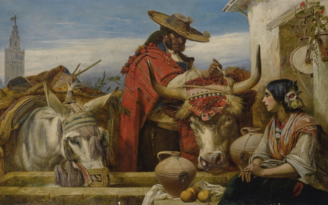 Обои картинки фото рисованное, живопись, seville, 1860, british, painter, ричард, ансделл, market, square, рыночная, площадь, севилья, британский, живописец, richard, ansdell