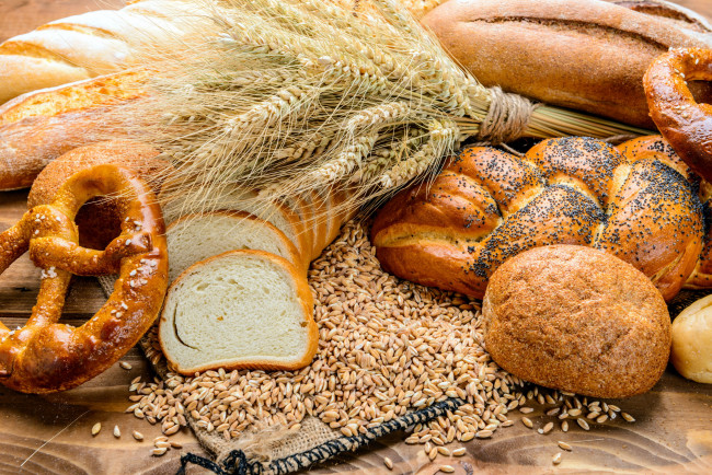 Обои картинки фото еда, хлеб,  выпечка, колосья, зерна