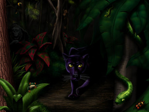 Картинка джунгли рисованные животные пантеры