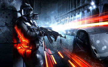 Картинка battlefield видео игры солдат автомат противогаз авто город