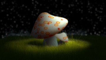 Картинка 3д графика nature landscape природа мухомор полянка гриб ночь