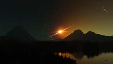 Картинка 3д графика nature landscape природа горы закат