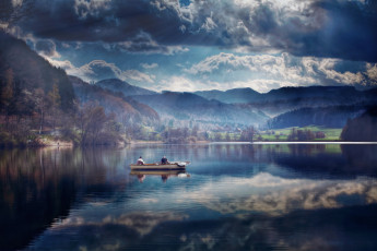 Картинка разное рыбалка +рыбаки +улов +снасти швейцария озеро тюрлерзее лодка рыбаки