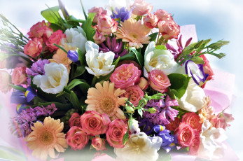 Картинка цветы букеты +композиции эустома тюльпаны гиацинты розы
