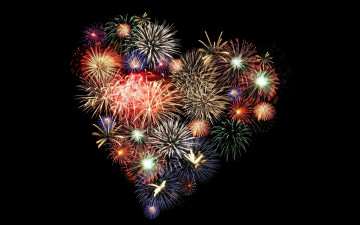 Картинка праздничные день+святого+валентина +сердечки +любовь фейерверк салют сердечко ночь небо