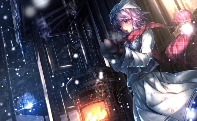Обои картинки фото аниме, touhou, варежки, шарф, холод, снег, девушка, арт, letty, whiterock, ryosios