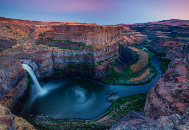 Обои картинки фото природа, водопады, водопад, каньон, река, закат, washington, usa, palouse, falls, state, park