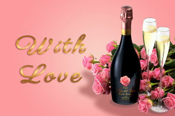 обоя бренды, бренды напитков , разное, бокалы, шампанское, розы, glass, champagne, flowers, roses, valentine's, day, romantic