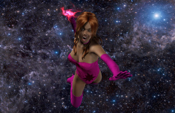 Картинка 3д+графика фантазия+ fantasy девушка вселенная звезды полет фон взгляд