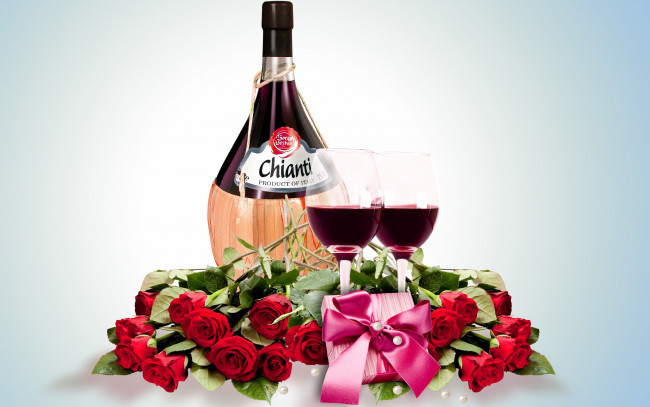 Обои картинки фото бренды, бренды напитков , разное, подарок, wine, вино, gift, flowers, roses, romantic, розы, бокалы, glass