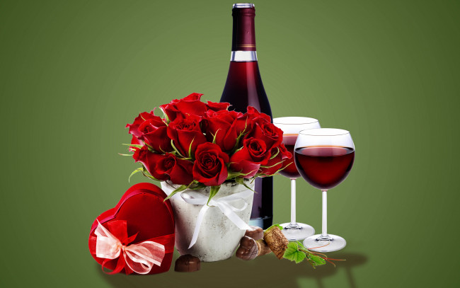 Обои картинки фото еда, напитки,  вино, flowers, roses, вино, romantic, подарок, бокалы, розы, glass, wine, gift