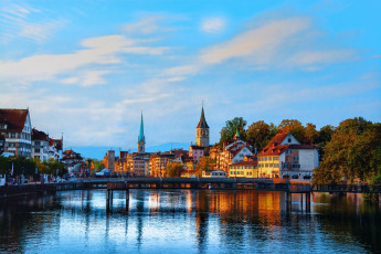 Картинка цюрих города цюрих+ швейцария здания мост водоем деревья