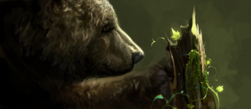 обоя рисованное, животные,  медведи, растение, анфас