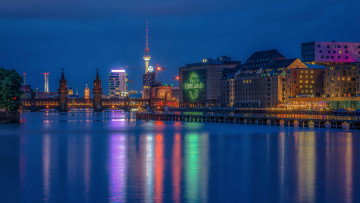 Картинка берлин города берлин+ германия мост освещение здания водоем