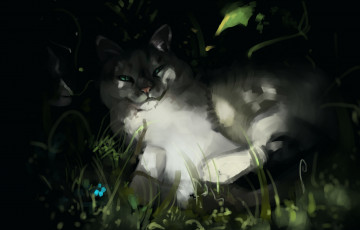Картинка рисованное животные +коты растение