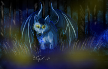 Картинка рисованные животные сказочные мифические волк лес
