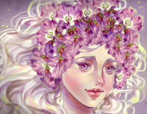 Картинка рисованные люди глаза sillselly губы цветы волосы лицо девушка арт взгляд
