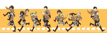 обоя аниме, shingeki no kyojin, атака, титанов, арт, персонажи, жёлтый, фон