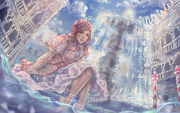 Картинка рисованные люди платье ножки sillselly вода взгляд девушка