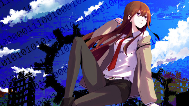 Обои картинки фото steins, gate, аниме, девушка, взгляд, makise, kurisu