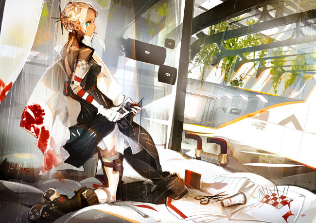 Обои картинки фото by panamaman, аниме, -weapon,  blood & technology, взгляд, девушка, арт