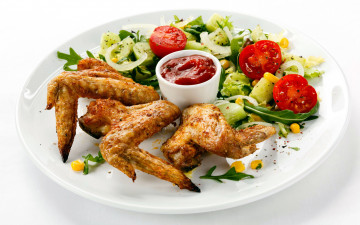 Картинка еда мясные+блюда крылышки куриные овощи соус