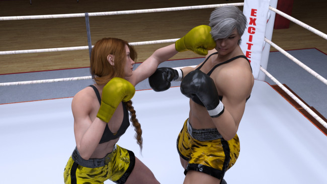 Обои картинки фото 3д графика, спорт , sport, девушки, взгляд, фон, грудь, ринг, бокс