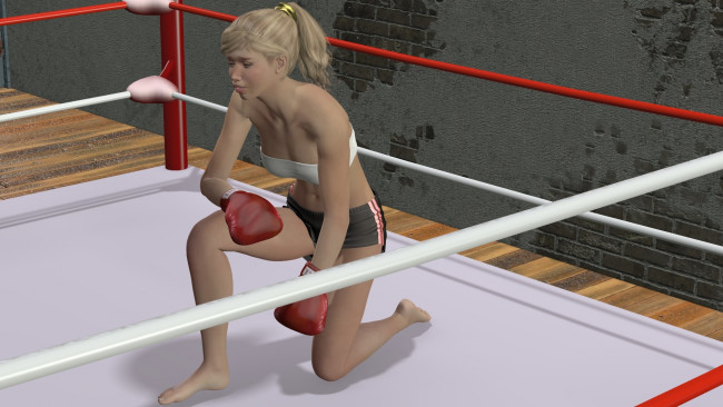 Обои картинки фото 3д графика, спорт , sport, ринг, бокс, грудь, фон, взгляд, девушки