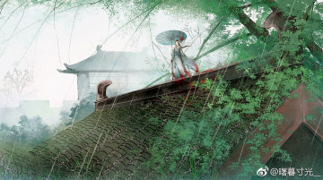 Картинка аниме mo+dao+zu+shi лань ванцзи зонт дождь крыша лето