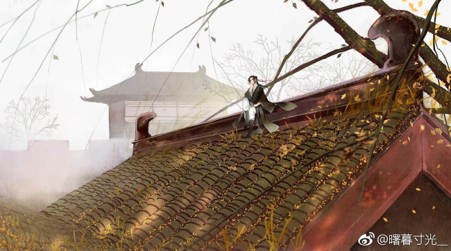 Обои картинки фото аниме, mo dao zu shi, вэй, усянь, крыша, осень