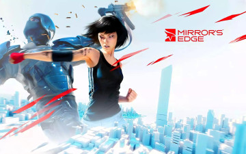 обоя видео игры, mirrors edge, девушка, бой, город, броня