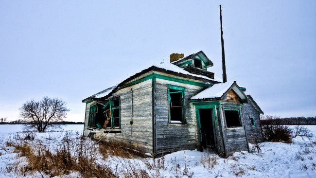 Обои картинки фото разное, развалины, руины, металлолом, дом, зима