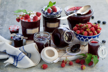Картинка еда мёд +варенье +повидло +джем малина джем банки ягоды