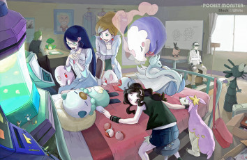 Картинка аниме pokemon портрет арт парни девушки стул монитор оквариум календарь комната стол больной кровать