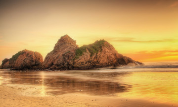 Картинка природа побережье скалы рассвет океан пляж калифорния сша