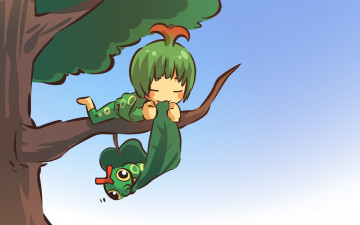 Картинка аниме pokemon дерево лист катерпи покемон арт девушка