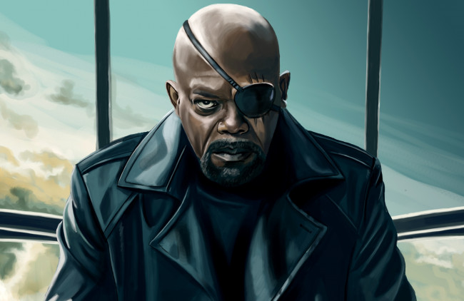 Обои картинки фото рисованные, кино, nick, fury, shield, щит, мужчина, мстители, agent, samuel, l, jackson