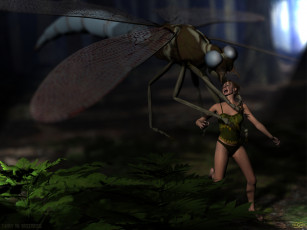 Картинка 3д+графика фантазия+ fantasy насекомое фон девушка взгляд