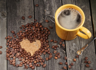 Картинка еда кофе +кофейные+зёрна чашка сердце