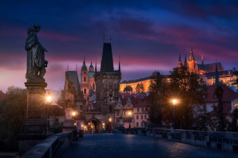 Картинка города прага+ Чехия город мост прага вечер огни