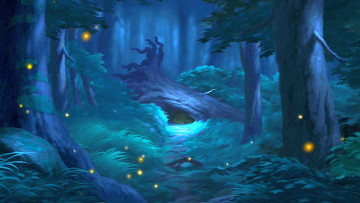 Картинка рисованное природа деревья светлячки растения