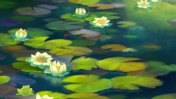 Картинка рисованное природа водоем растения цветы