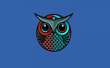 обоя рисованное, минимализм, owl, синий, птица, сова