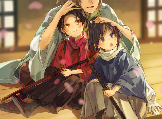 Обои картинки фото аниме, touken ranbu, танец, мечей