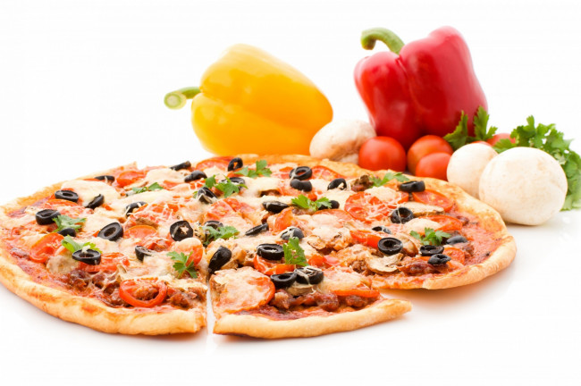 Обои картинки фото еда, пицца, перец, помидор