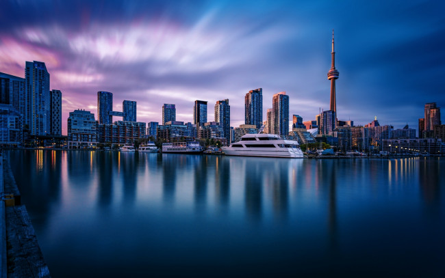 Обои картинки фото торонто,  канада, города, торонто , канада, утро, сn, tower, набережная, онтарио, современные, здания