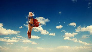Картинка 3д графика fantasy фантазия девушка супервумен облака
